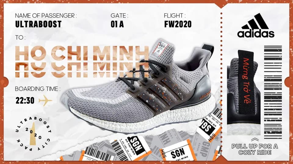 adidas phát hành phiên bản UltraBOOST City Pack đặc biệt với mã code sân bay Tân Sơn Nhất  để cảm ơn người hâm mộ TP. Hồ Chí Minh
